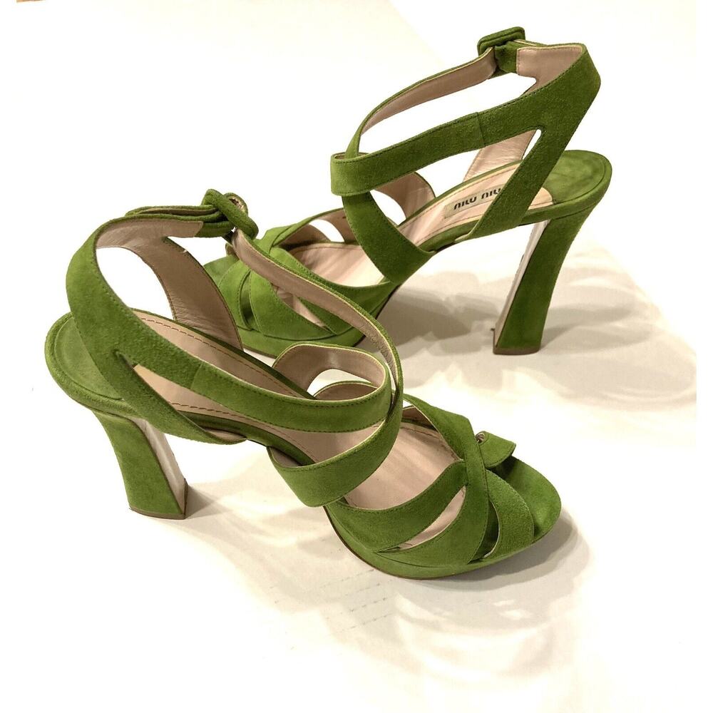 Miu Miu Lime Suede Platform Sandals Size 40